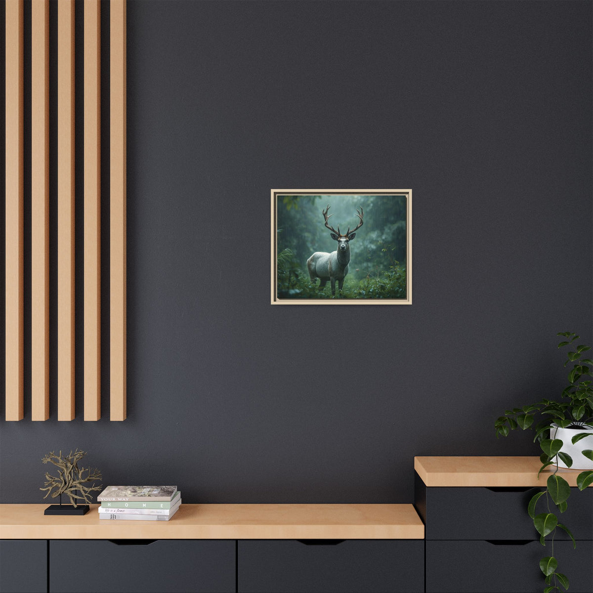Framed Canvas Deer Forest Wildlife Wall Art
