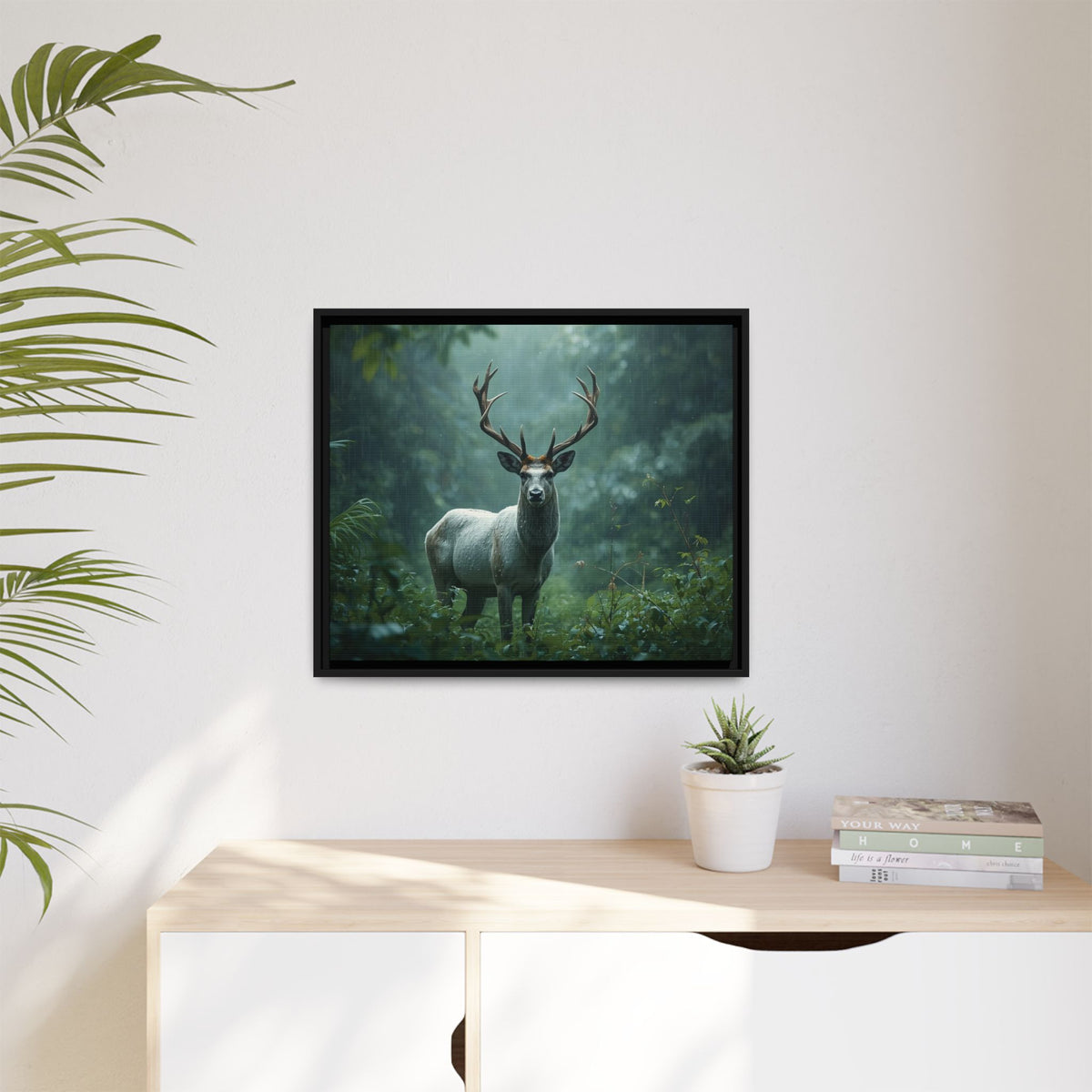 Framed Canvas Deer Forest Wildlife Wall Art