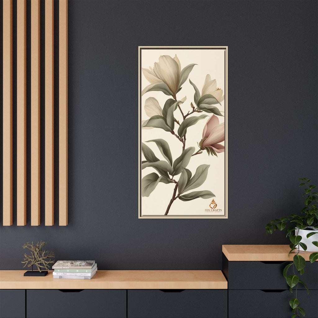 Framed Canvas Wall Art – Elegant Neutral Magnolia Botanical Print