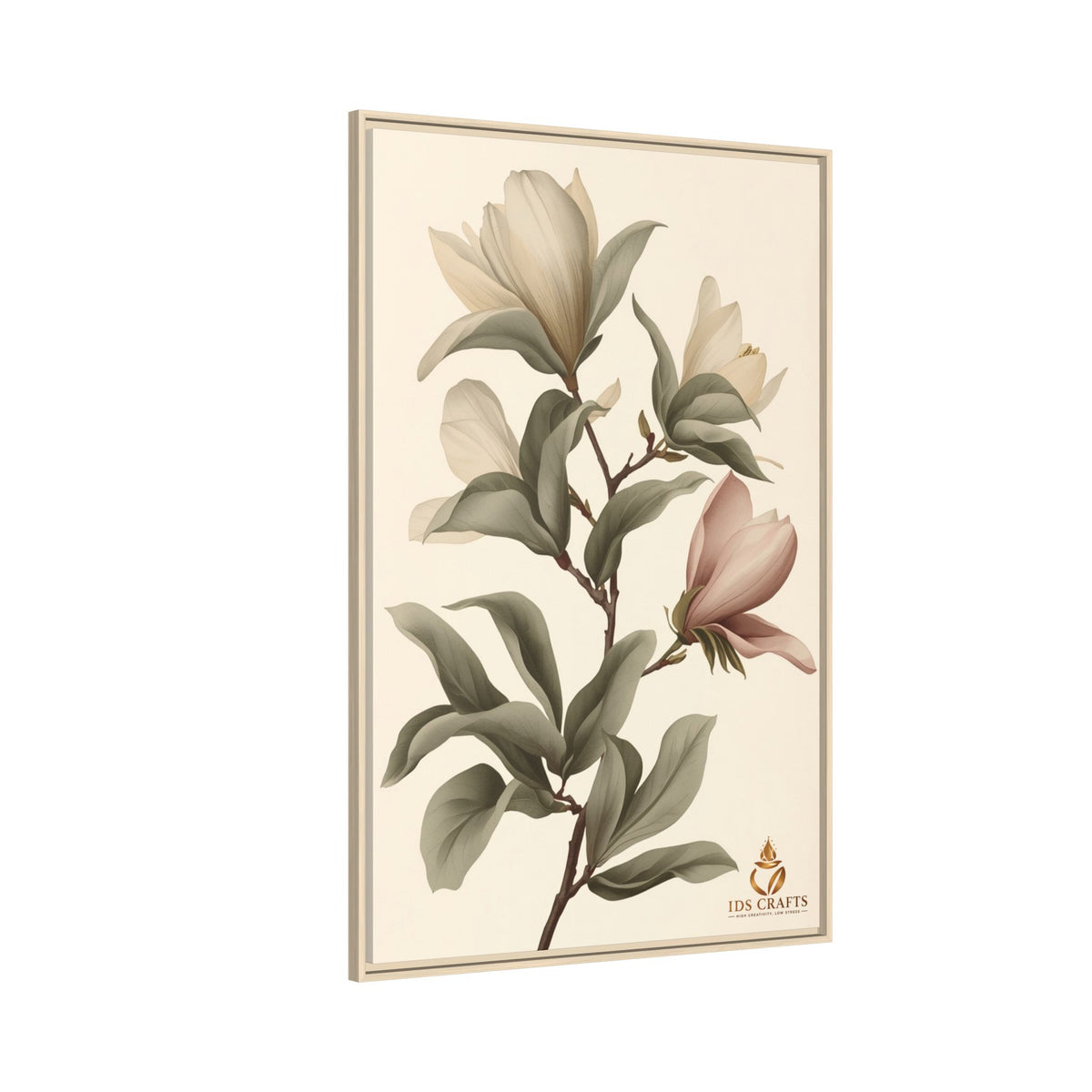 Framed Canvas Wall Art – Elegant Neutral Magnolia Botanical Print