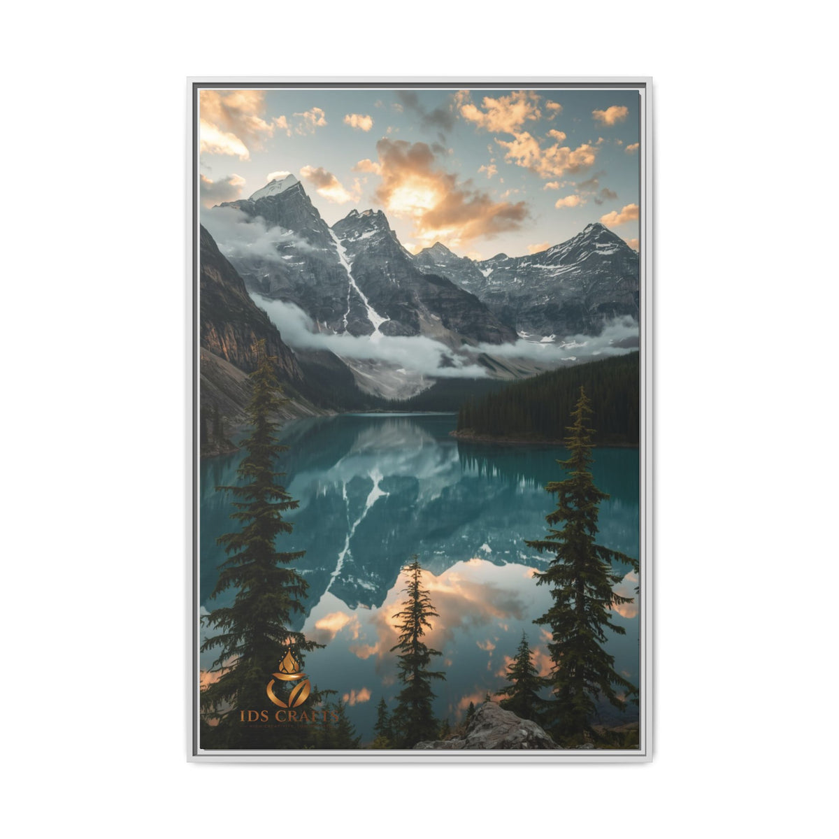 Framed Mountain Lake Landscape Canvas Wall Art