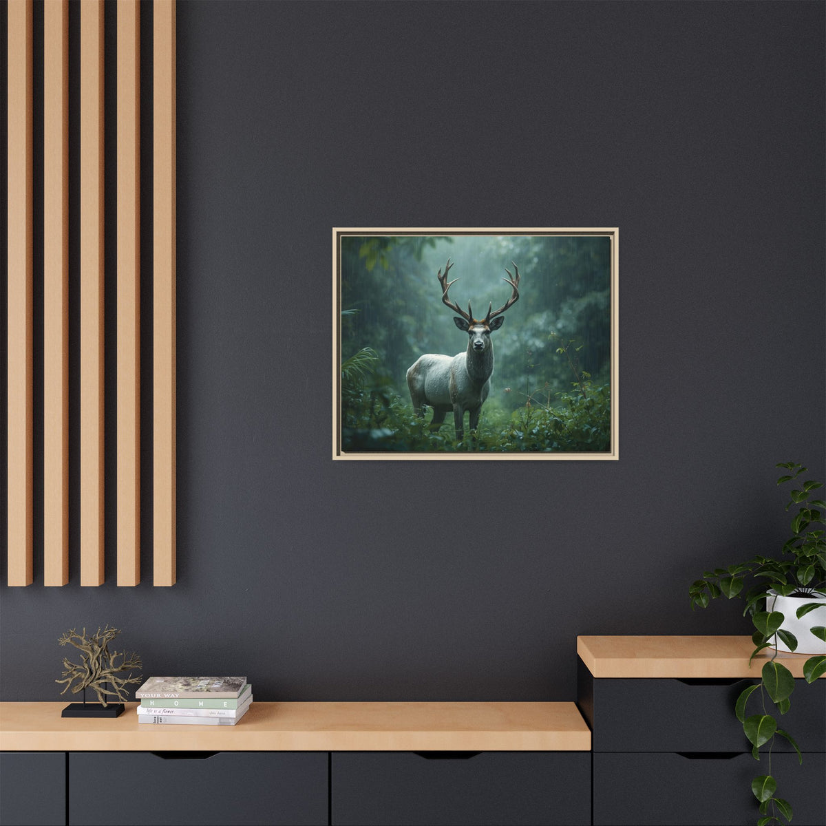 Framed Canvas Deer Forest Wildlife Wall Art