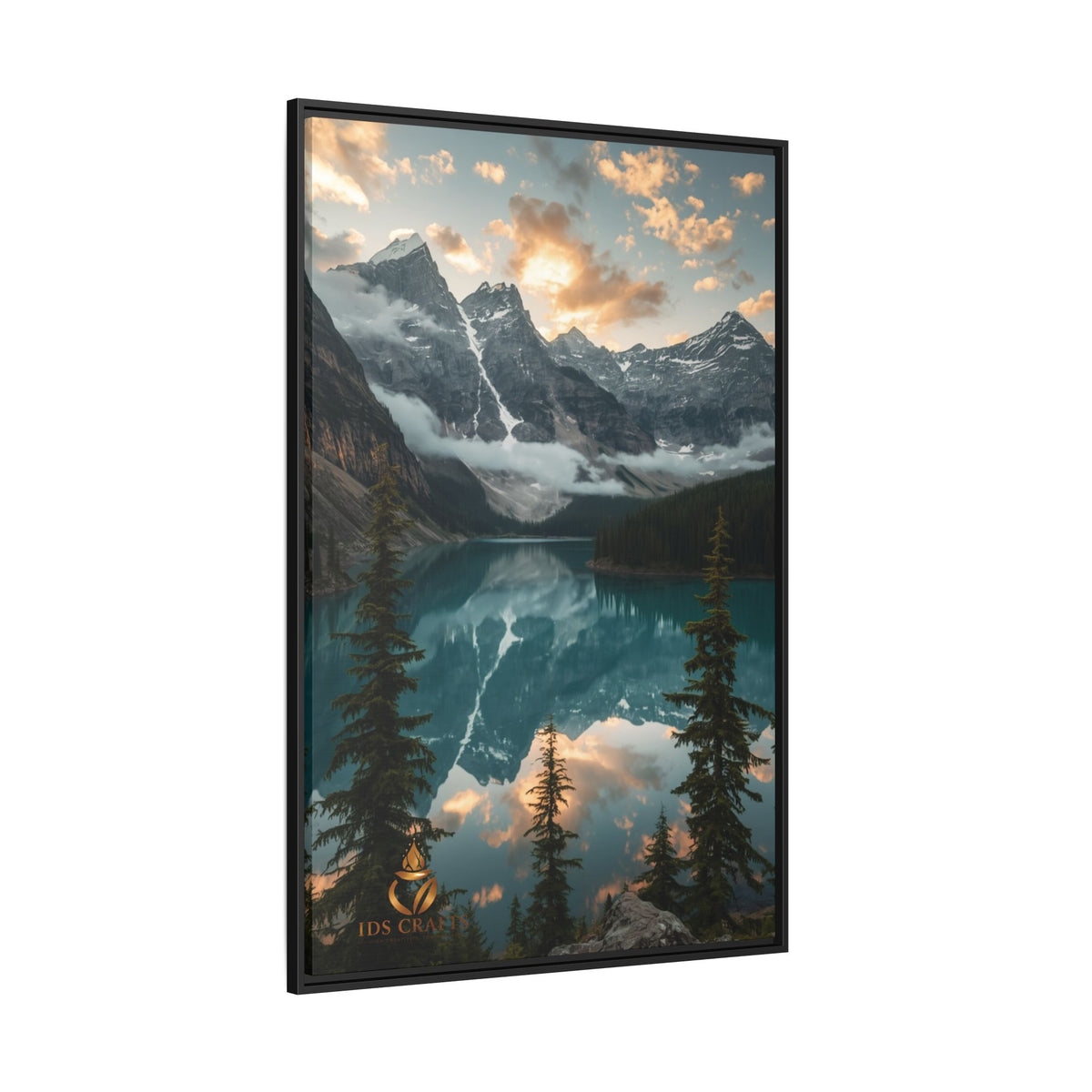 Framed Mountain Lake Landscape Canvas Wall Art