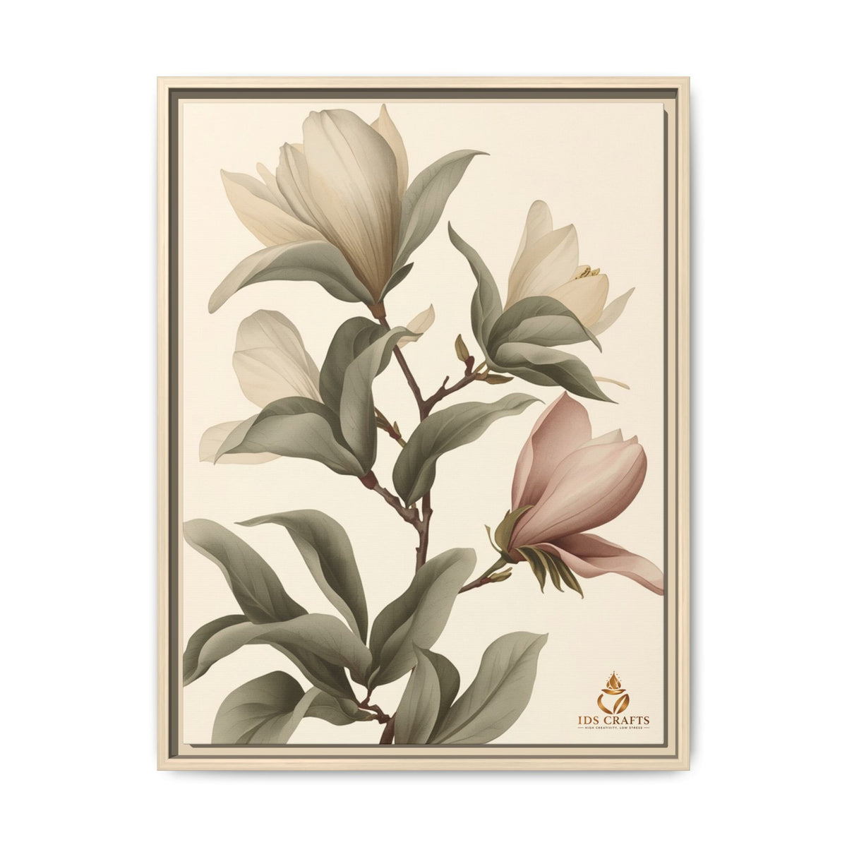 Framed Canvas Wall Art – Elegant Neutral Magnolia Botanical Print