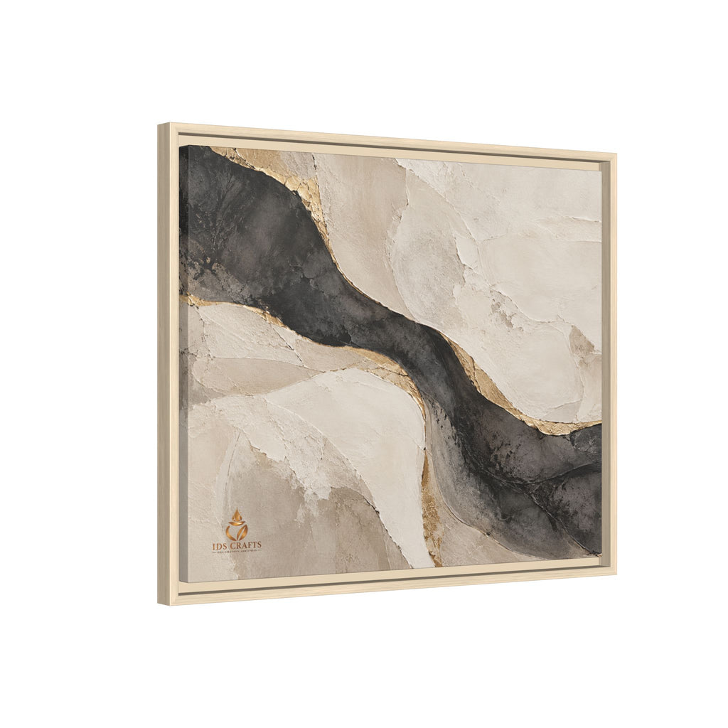 Framed Canvas Wall Art – Neutral Black, Beige & Gold Abstract