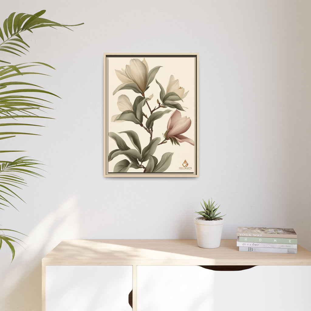 Framed Canvas Wall Art – Elegant Neutral Magnolia Botanical Print