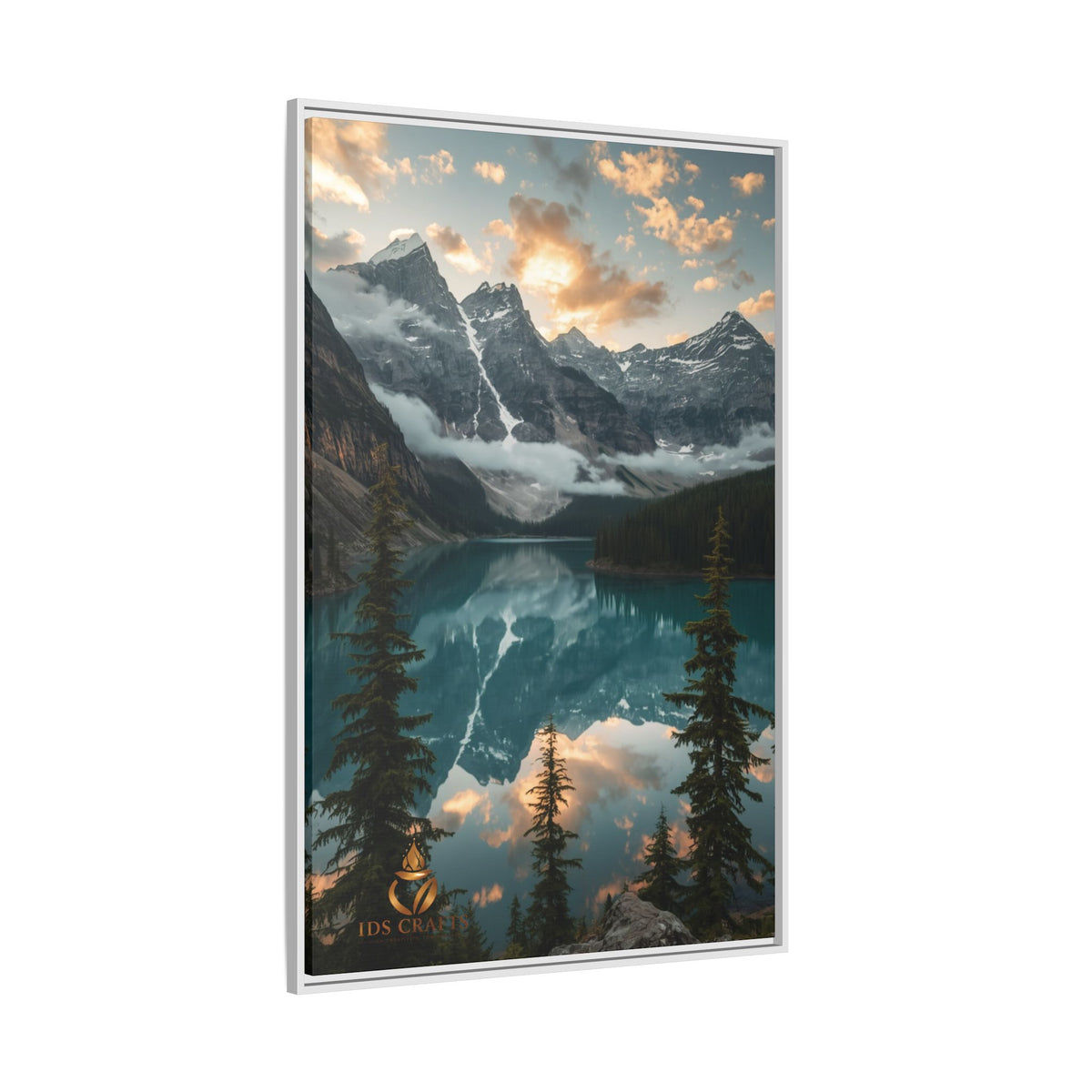Framed Mountain Lake Landscape Canvas Wall Art