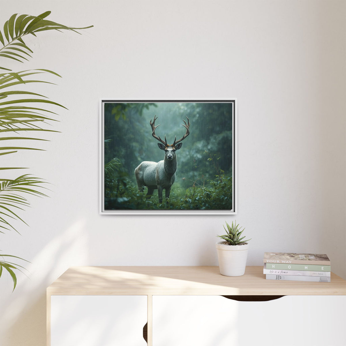 Framed Canvas Deer Forest Wildlife Wall Art