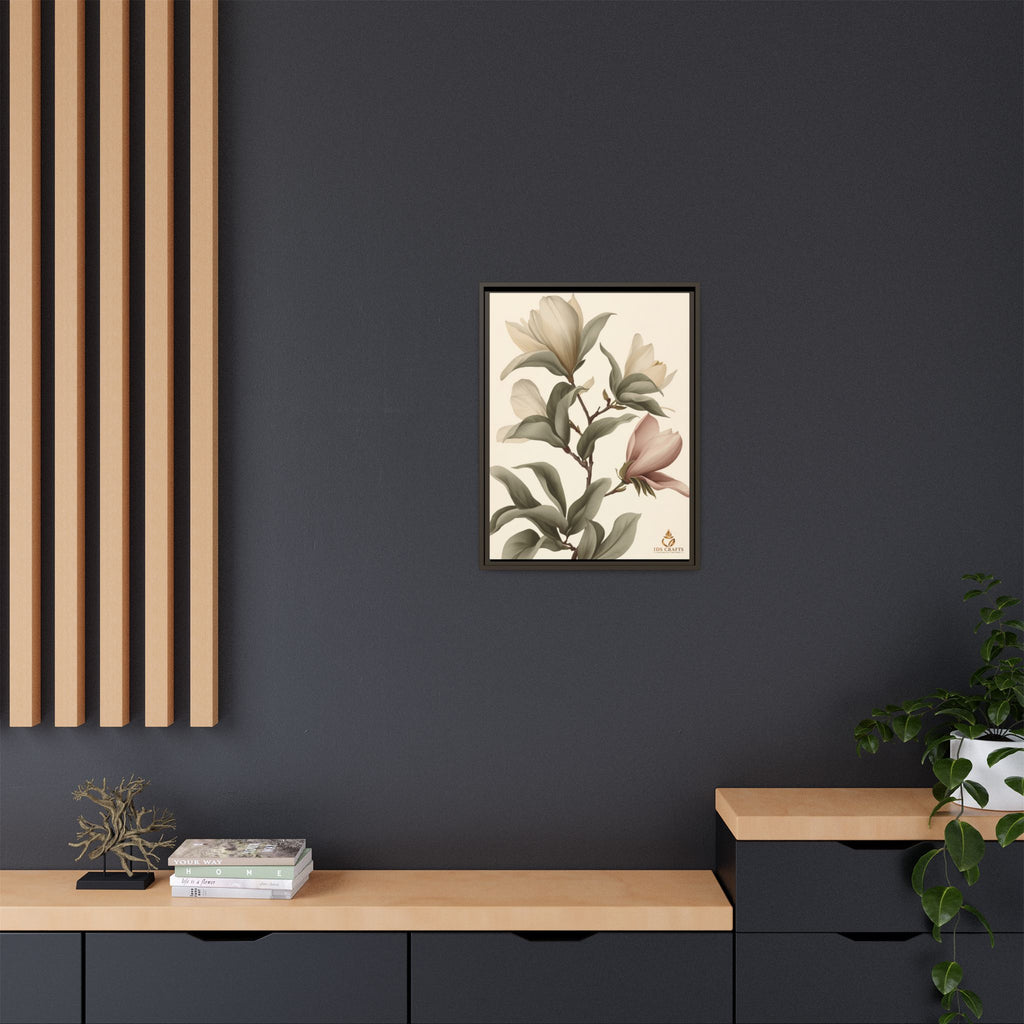 Framed Canvas Wall Art – Elegant Neutral Magnolia Botanical Print