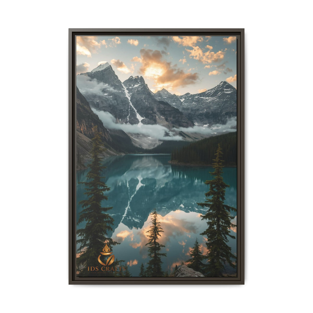 Framed Mountain Lake Landscape Canvas Wall Art