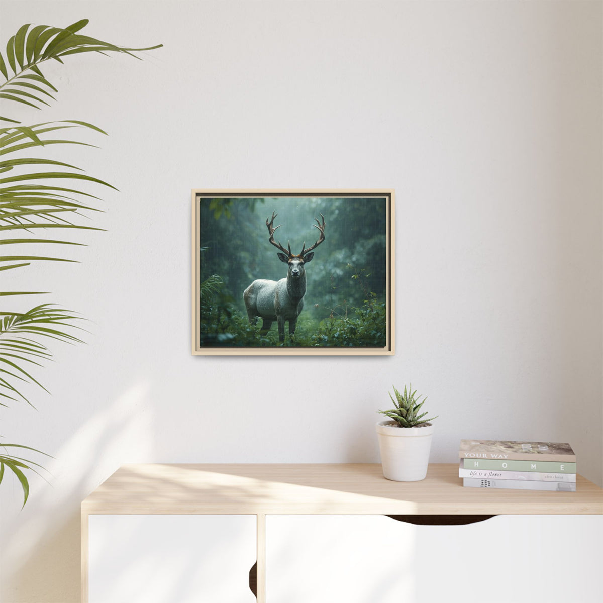 Framed Canvas Deer Forest Wildlife Wall Art