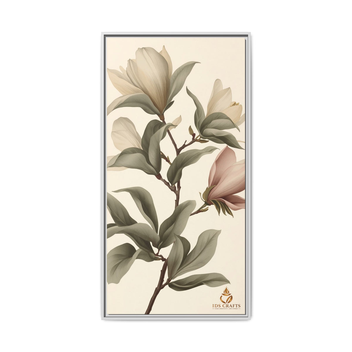Framed Canvas Wall Art – Elegant Neutral Magnolia Botanical Print