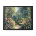 Framed Canvas Wall Art – Enchanting Cottage Garden Path with Pink Roses