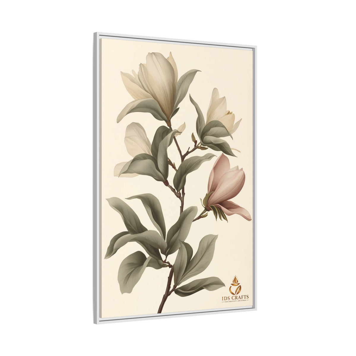 Framed Canvas Wall Art – Elegant Neutral Magnolia Botanical Print