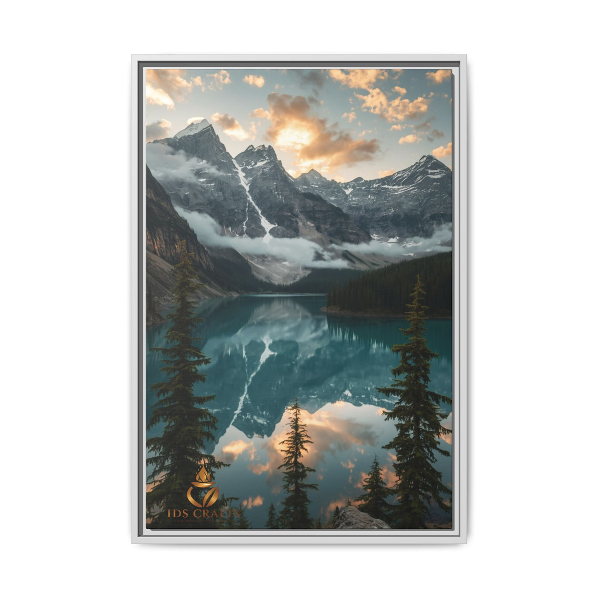 Framed Mountain Lake Landscape Canvas Wall Art