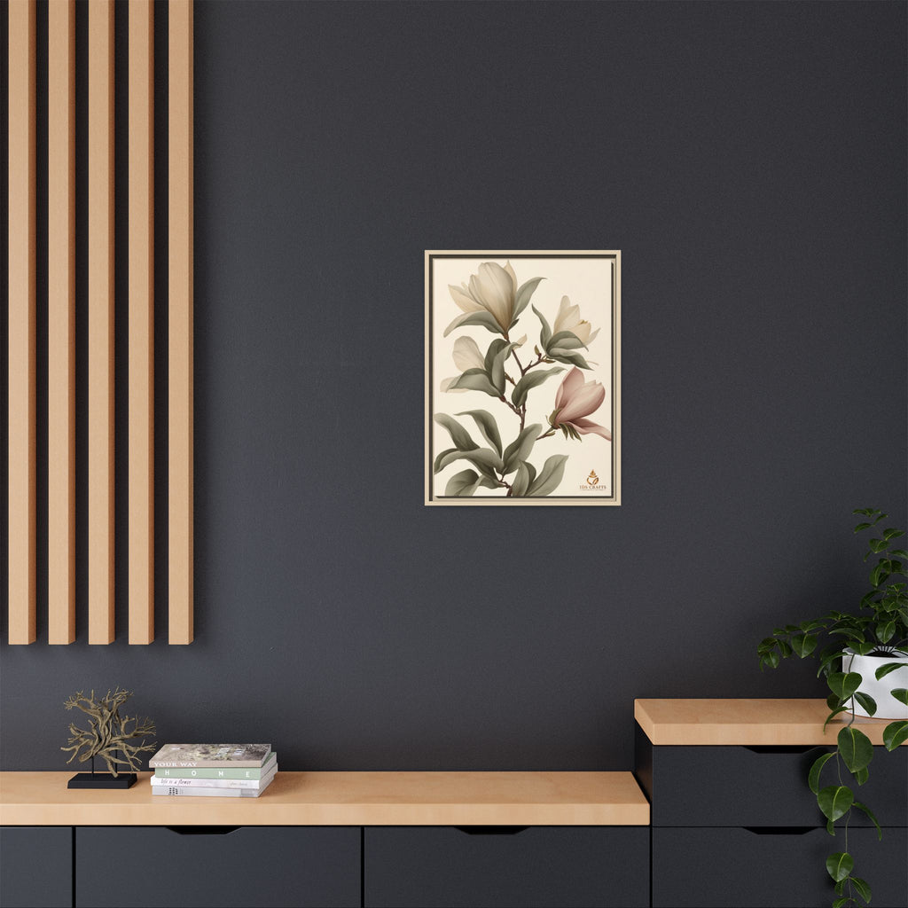 Framed Canvas Wall Art – Elegant Neutral Magnolia Botanical Print