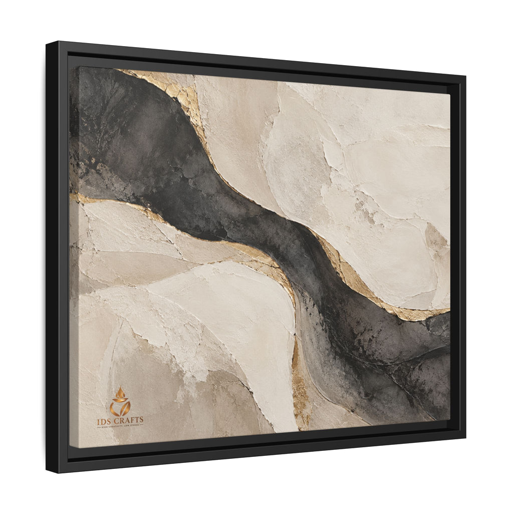 Framed Canvas Wall Art – Neutral Black, Beige & Gold Abstract