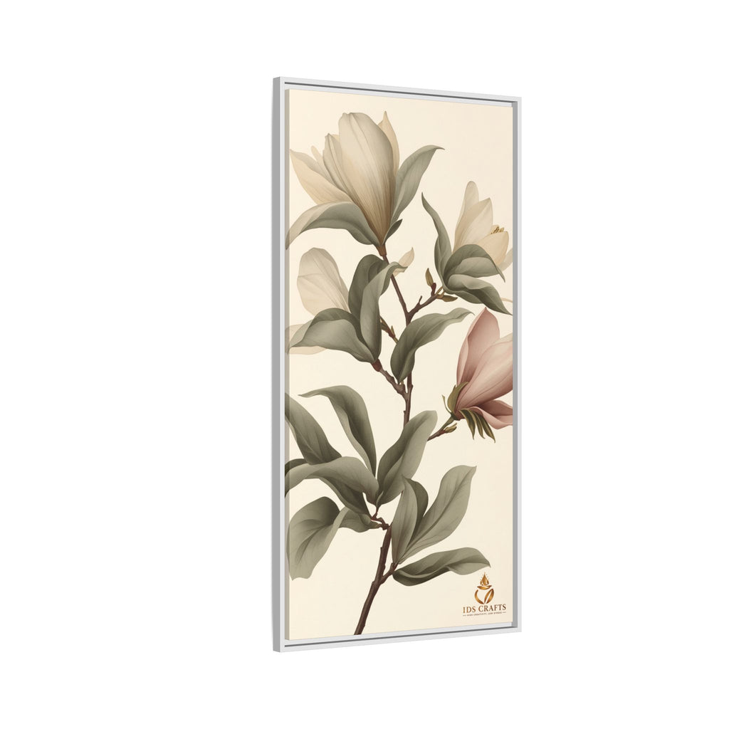Framed Canvas Wall Art – Elegant Neutral Magnolia Botanical Print