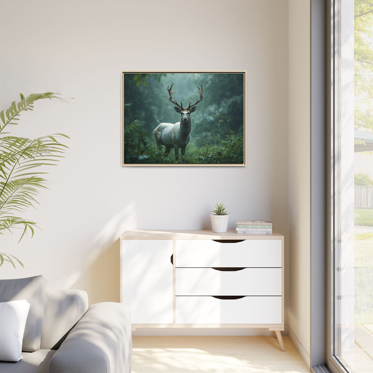 Framed Canvas Deer Forest Wildlife Wall Art