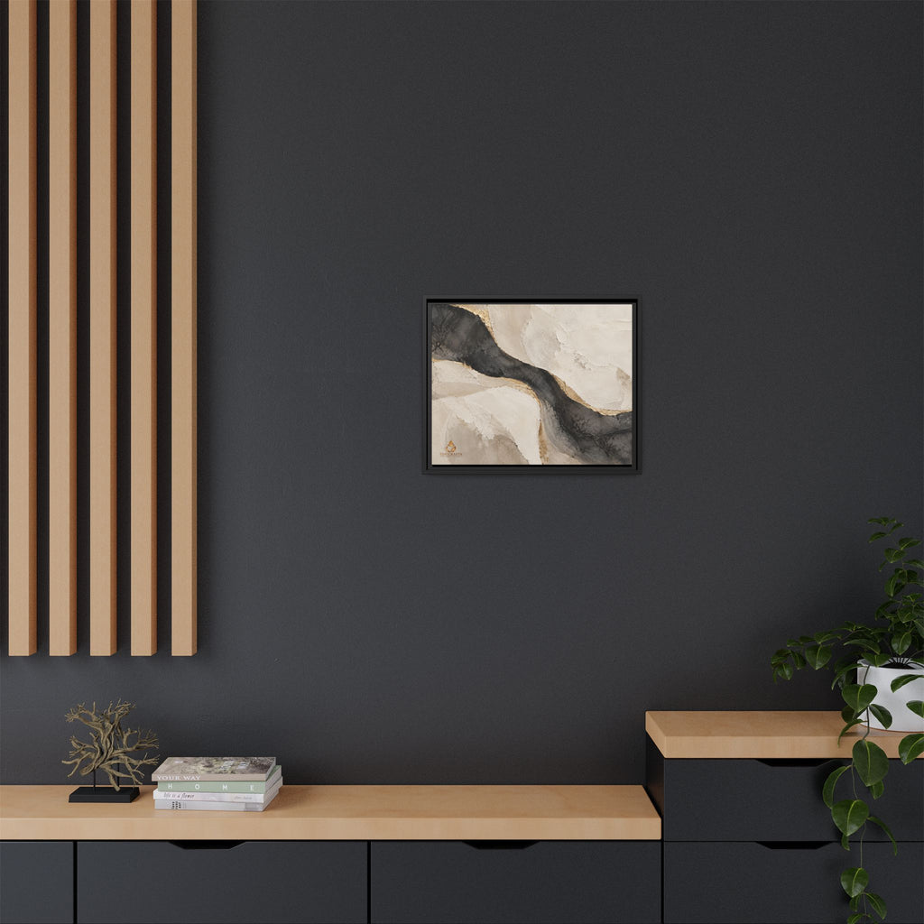 Framed Canvas Wall Art – Neutral Black, Beige & Gold Abstract