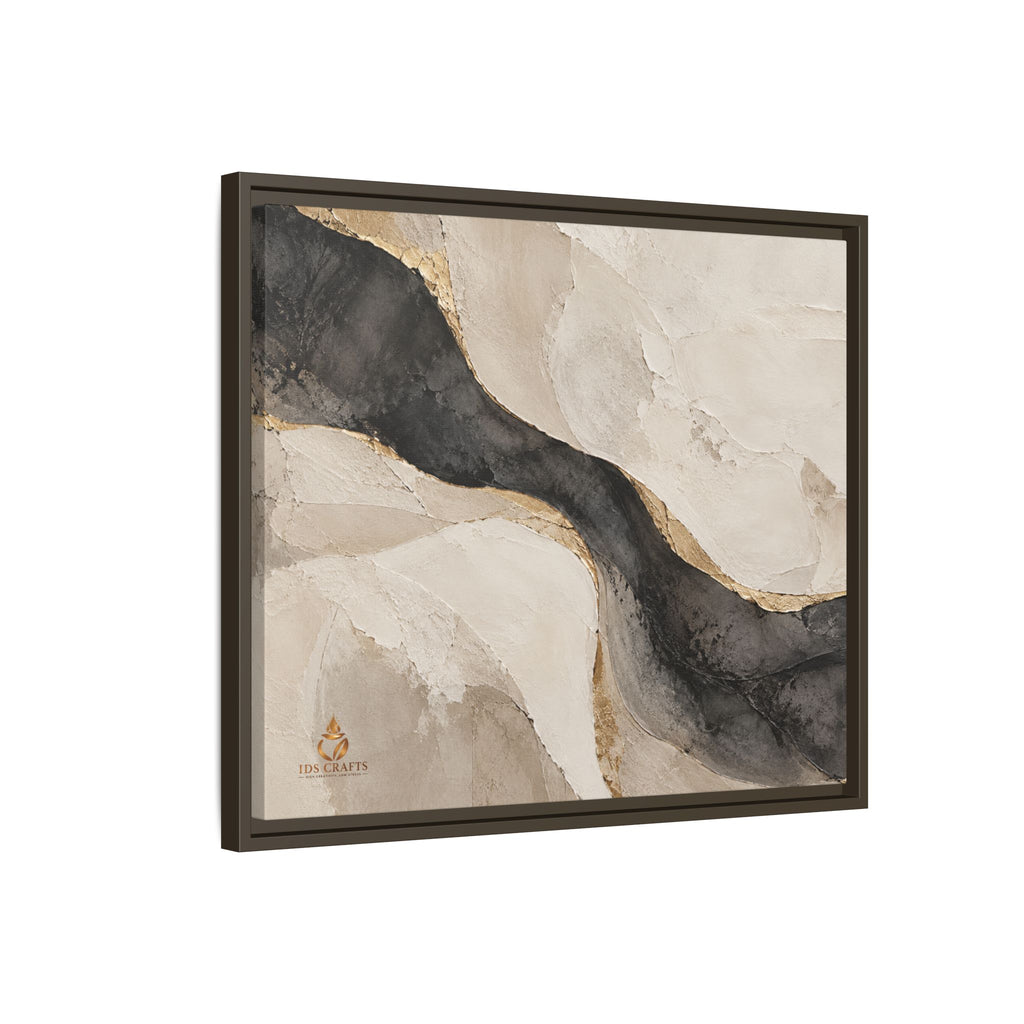 Framed Canvas Wall Art – Neutral Black, Beige & Gold Abstract