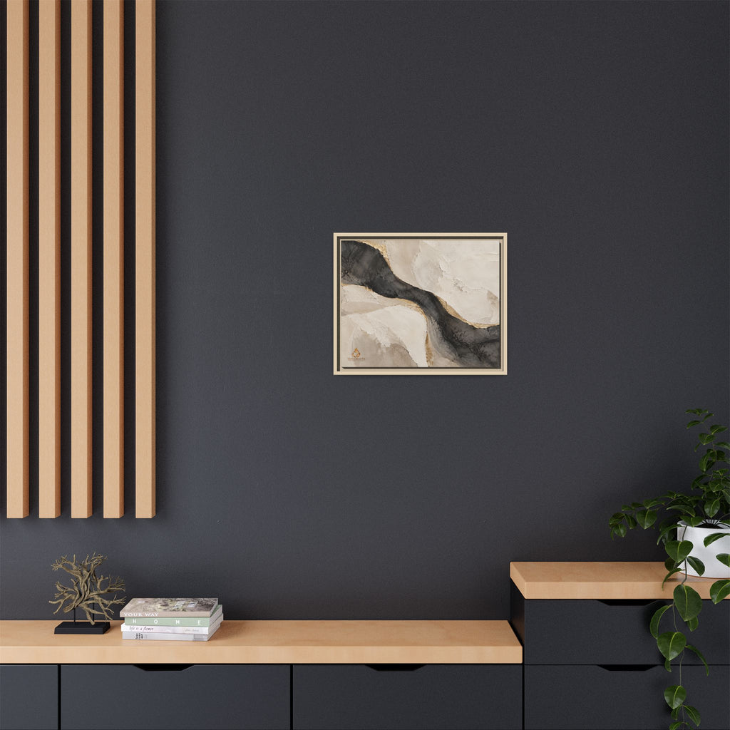 Framed Canvas Wall Art – Neutral Black, Beige & Gold Abstract