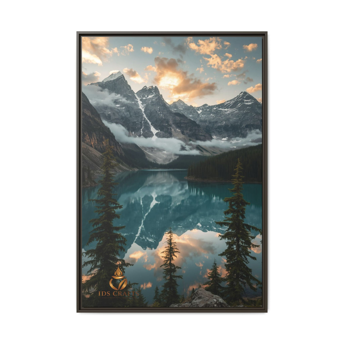 Framed Mountain Lake Landscape Canvas Wall Art
