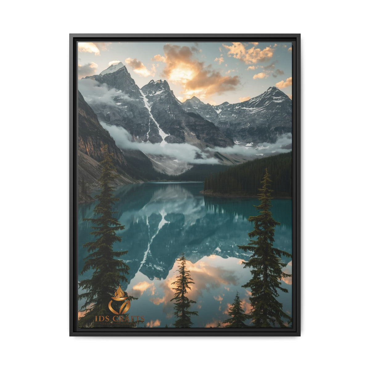Framed Mountain Lake Landscape Canvas Wall Art