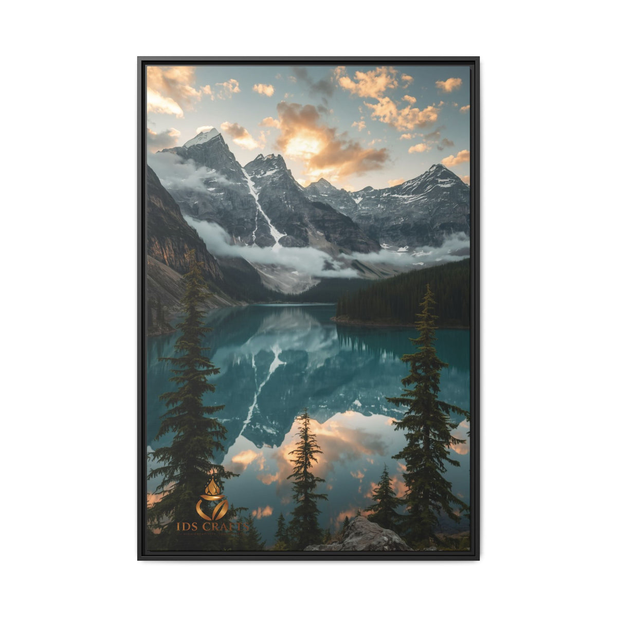 Framed Mountain Lake Landscape Canvas Wall Art