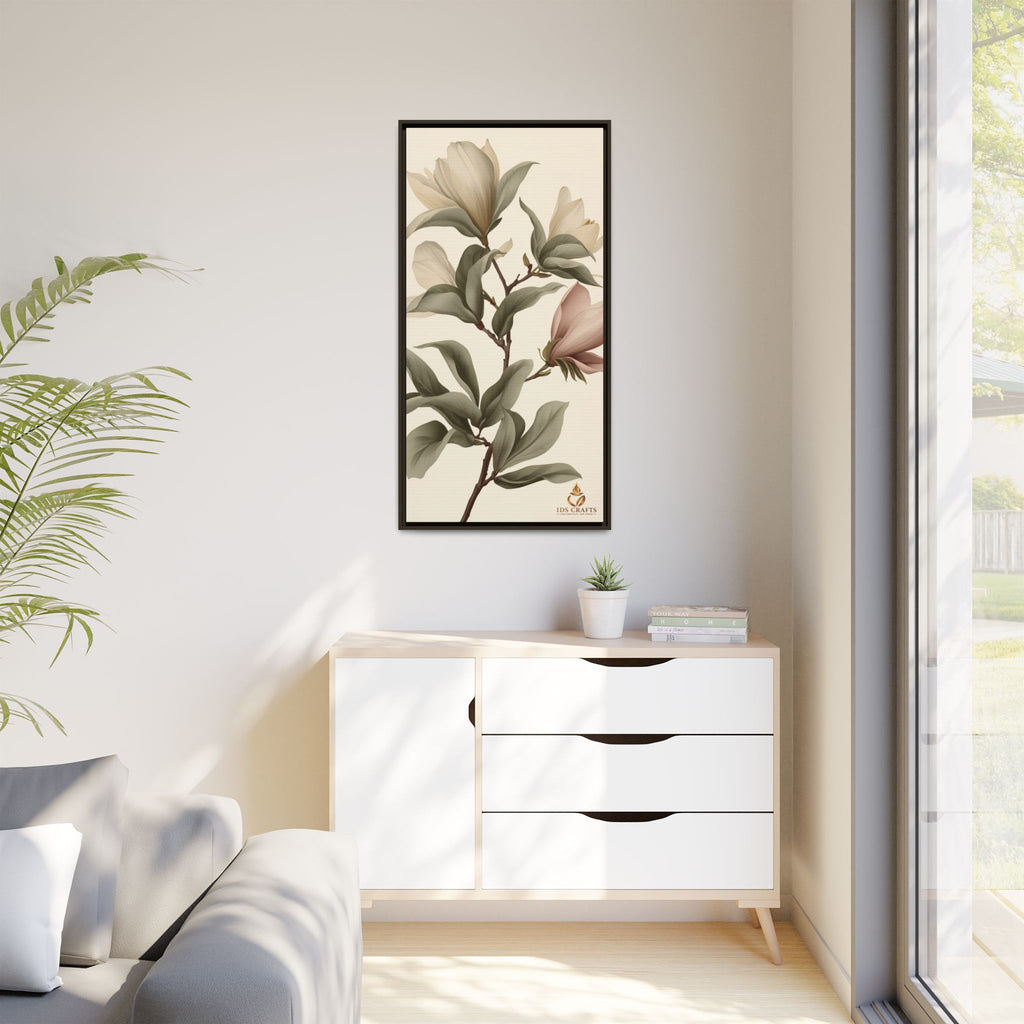 Framed Canvas Wall Art – Elegant Neutral Magnolia Botanical Print
