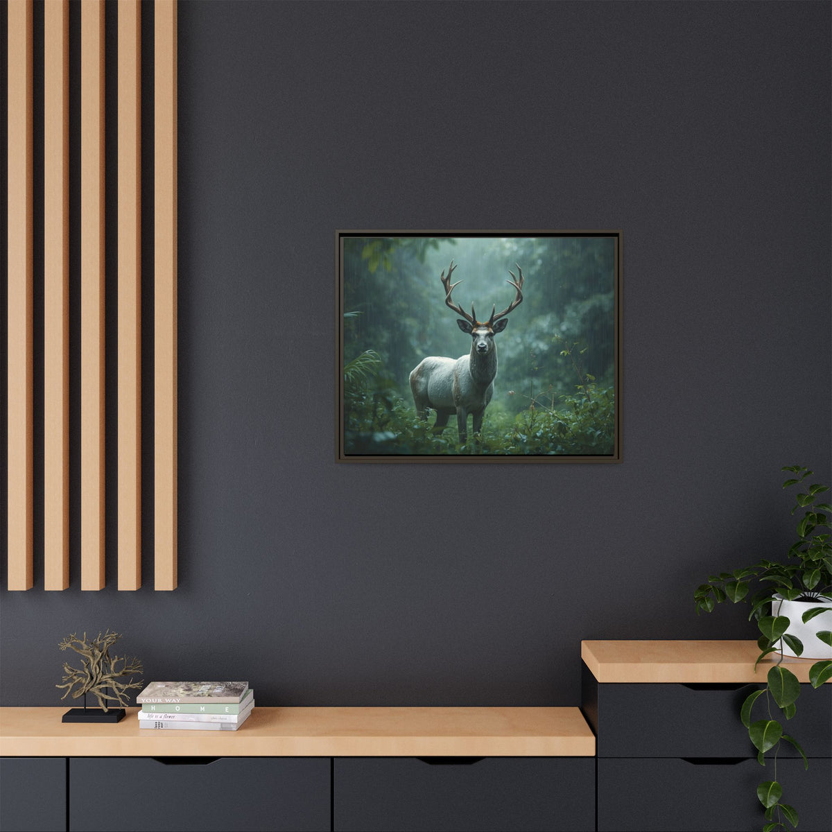 Framed Canvas Deer Forest Wildlife Wall Art