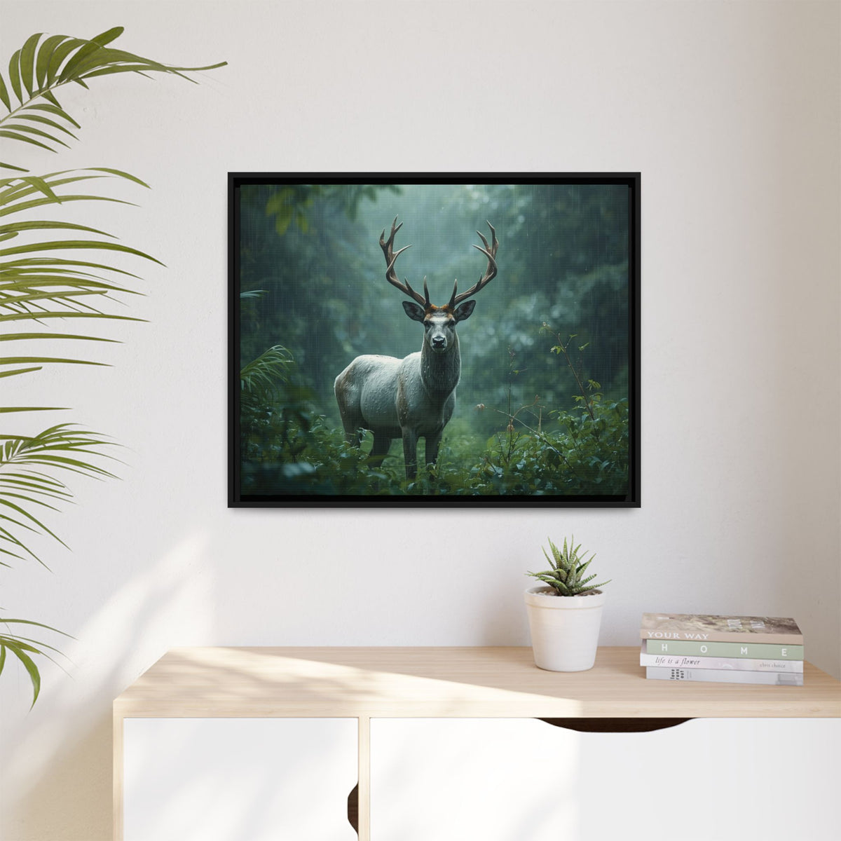 Framed Canvas Deer Forest Wildlife Wall Art