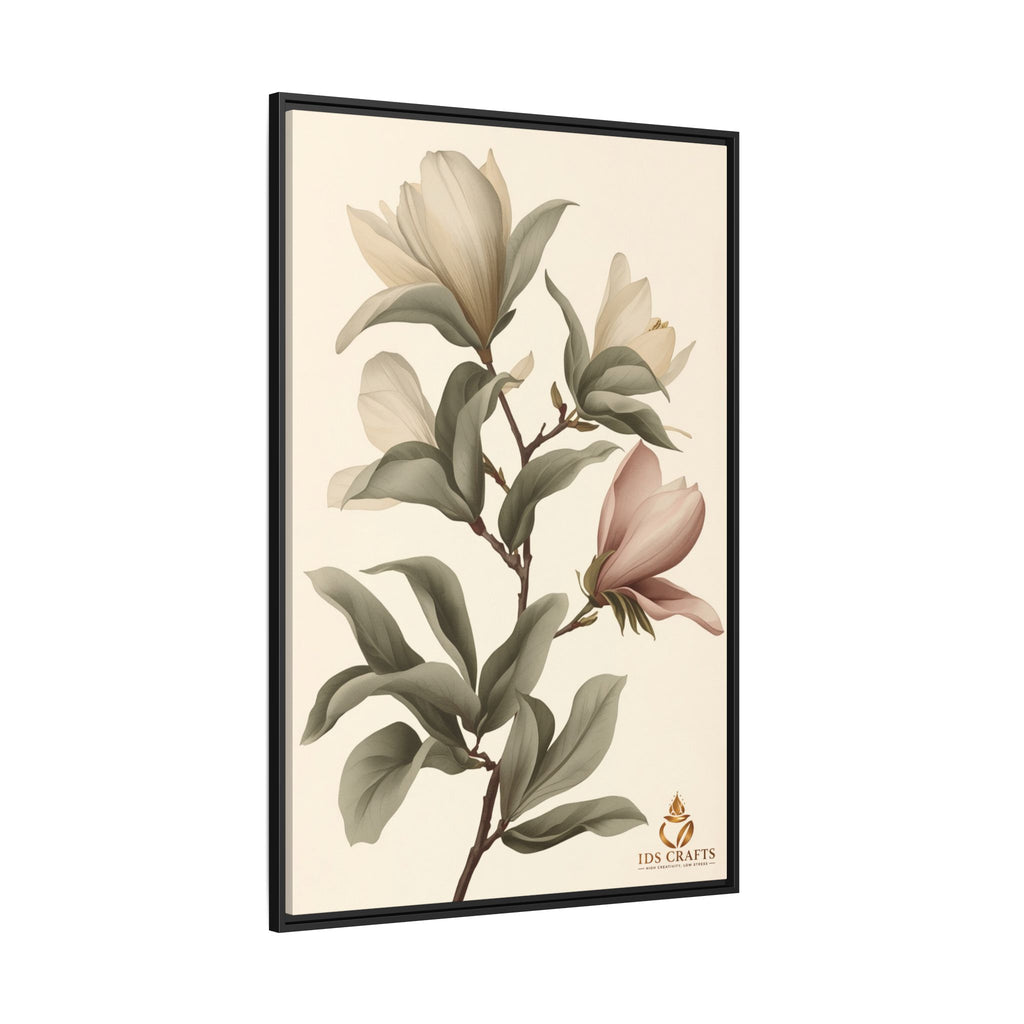 Framed Canvas Wall Art – Elegant Neutral Magnolia Botanical Print