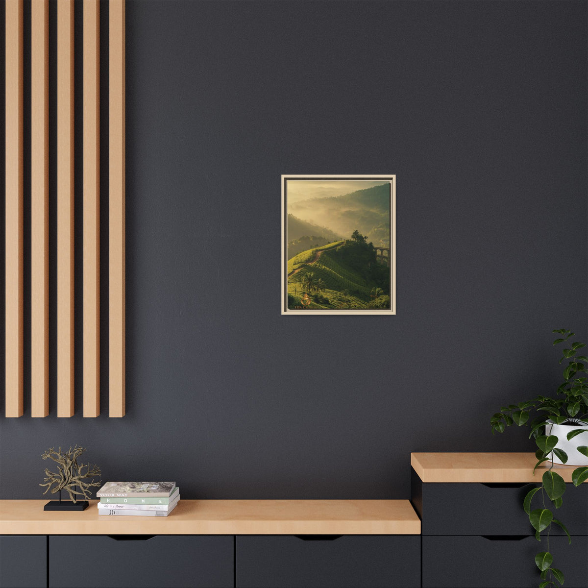 Framed Canvas – Misty Mountain Vineyard Landscape Wall Art