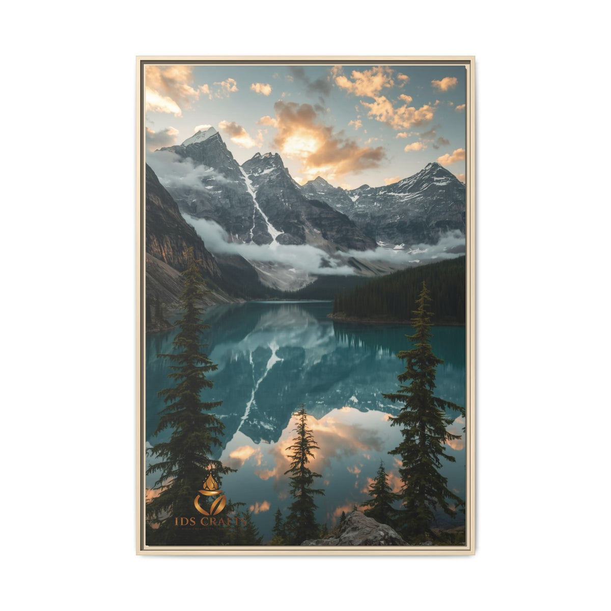 Framed Mountain Lake Landscape Canvas Wall Art