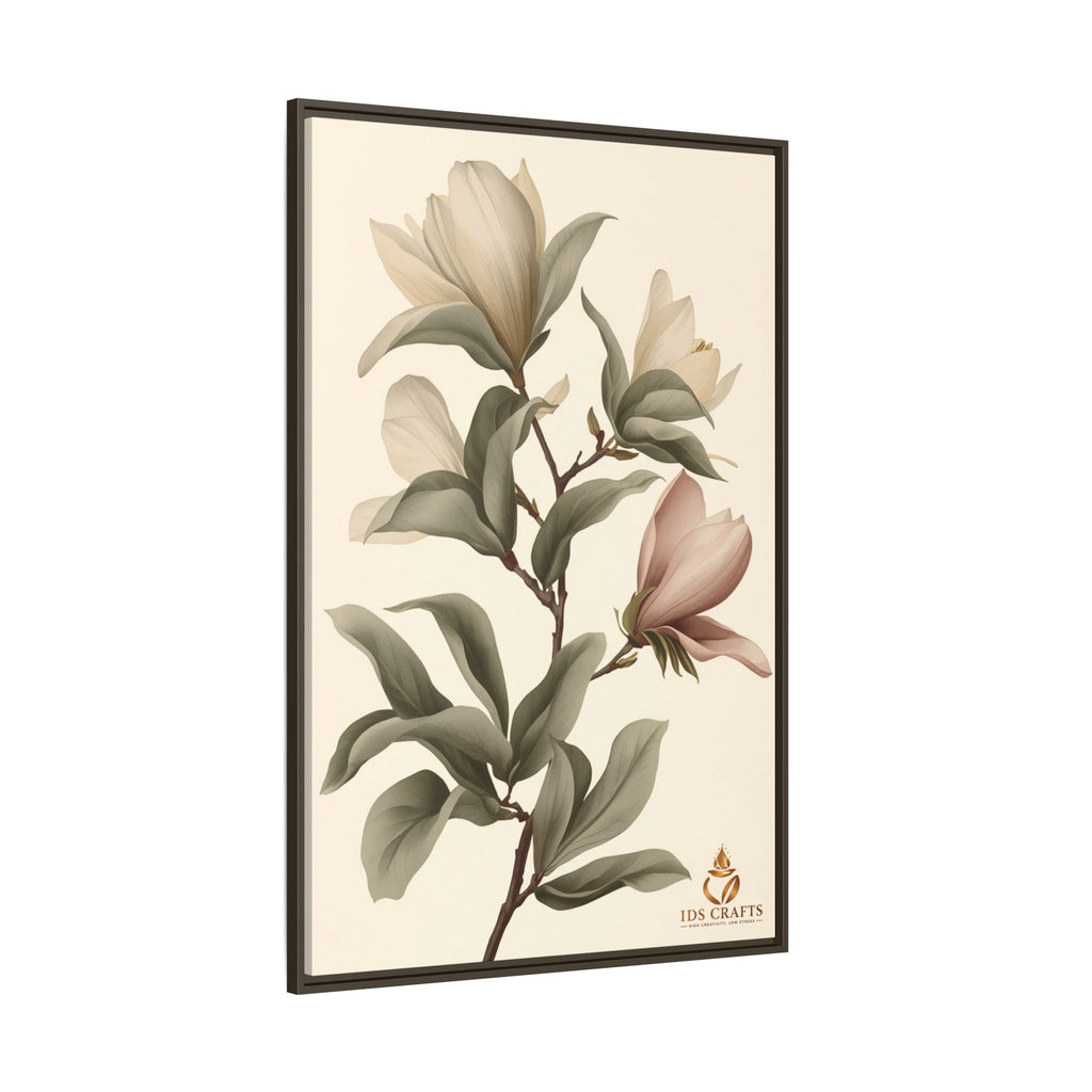 Framed Canvas Wall Art – Elegant Neutral Magnolia Botanical Print