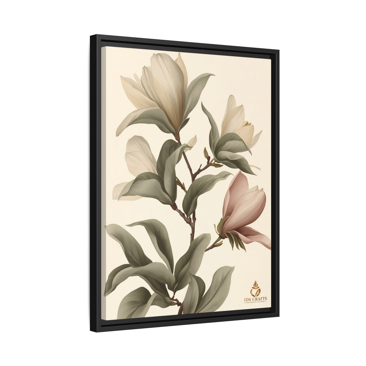 Framed Canvas Wall Art – Elegant Neutral Magnolia Botanical Print
