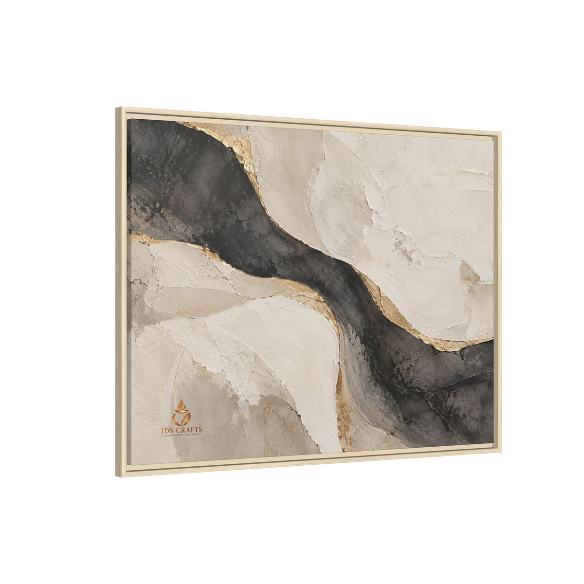 Framed Canvas Wall Art – Neutral Black, Beige & Gold Abstract