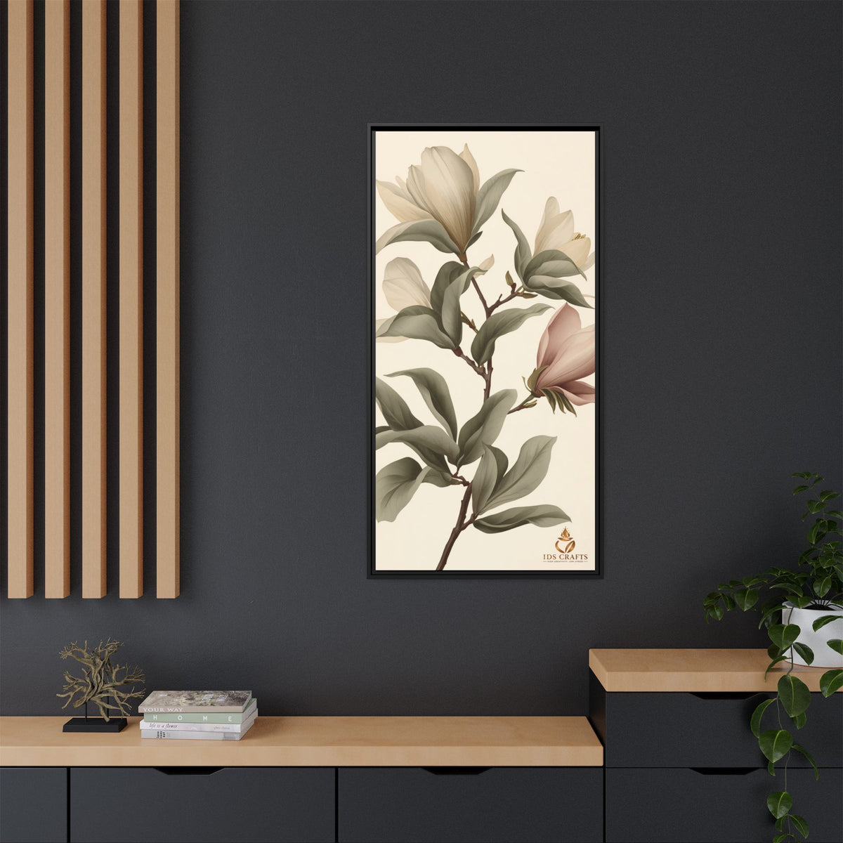 Framed Canvas Wall Art – Elegant Neutral Magnolia Botanical Print