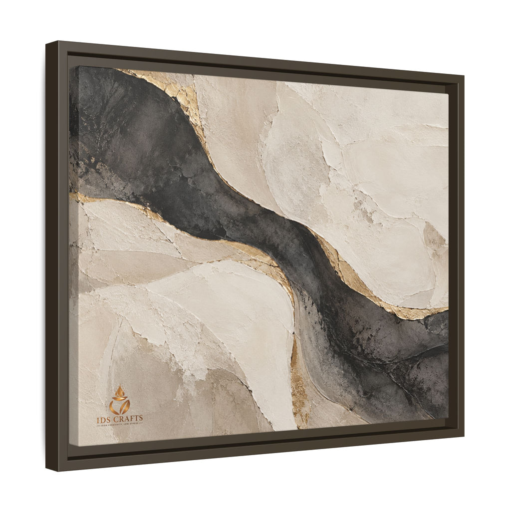 Framed Canvas Wall Art – Neutral Black, Beige & Gold Abstract