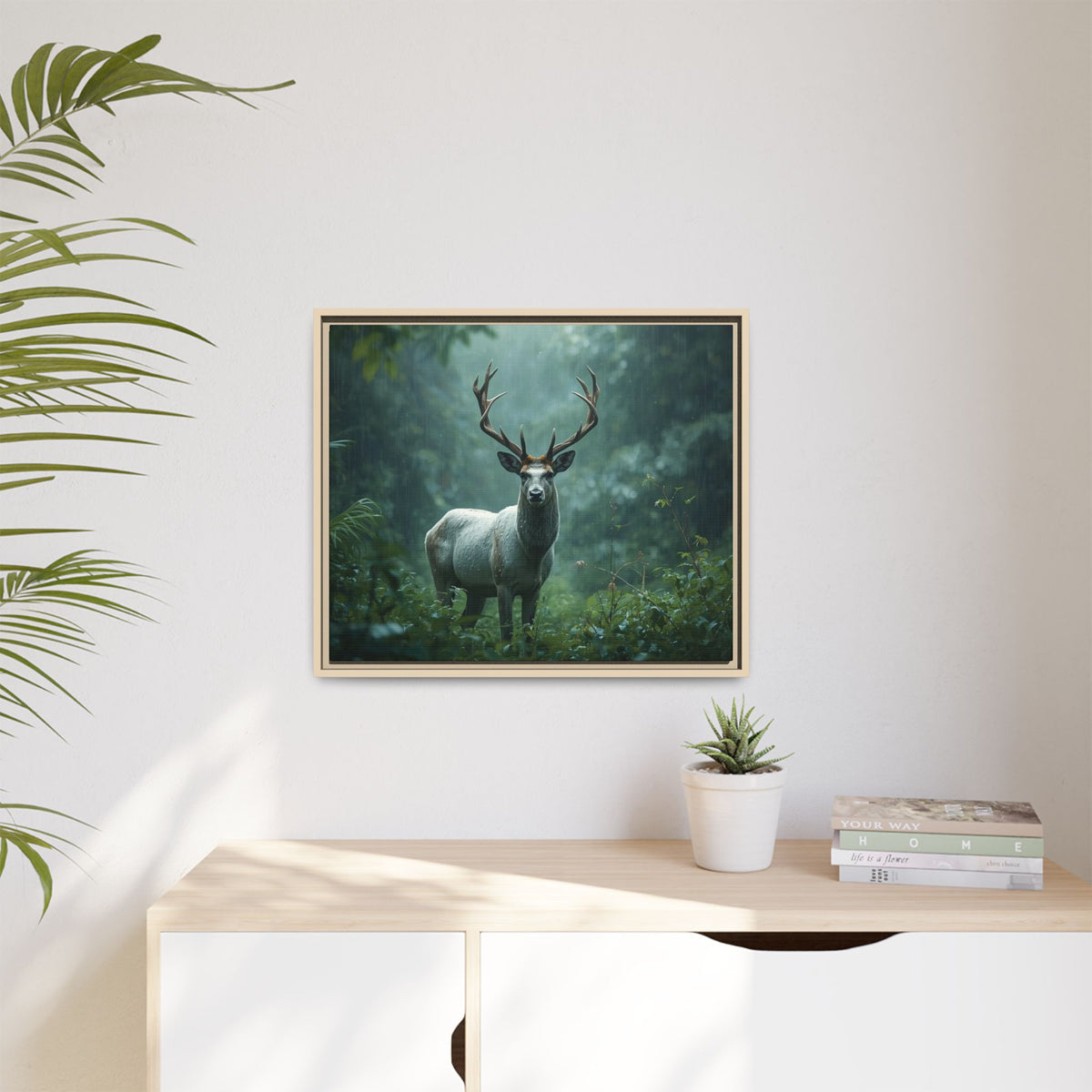 Framed Canvas Deer Forest Wildlife Wall Art
