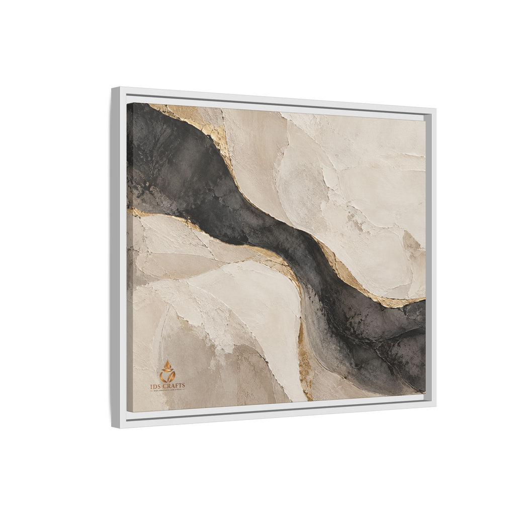 Framed Canvas Wall Art – Neutral Black, Beige & Gold Abstract
