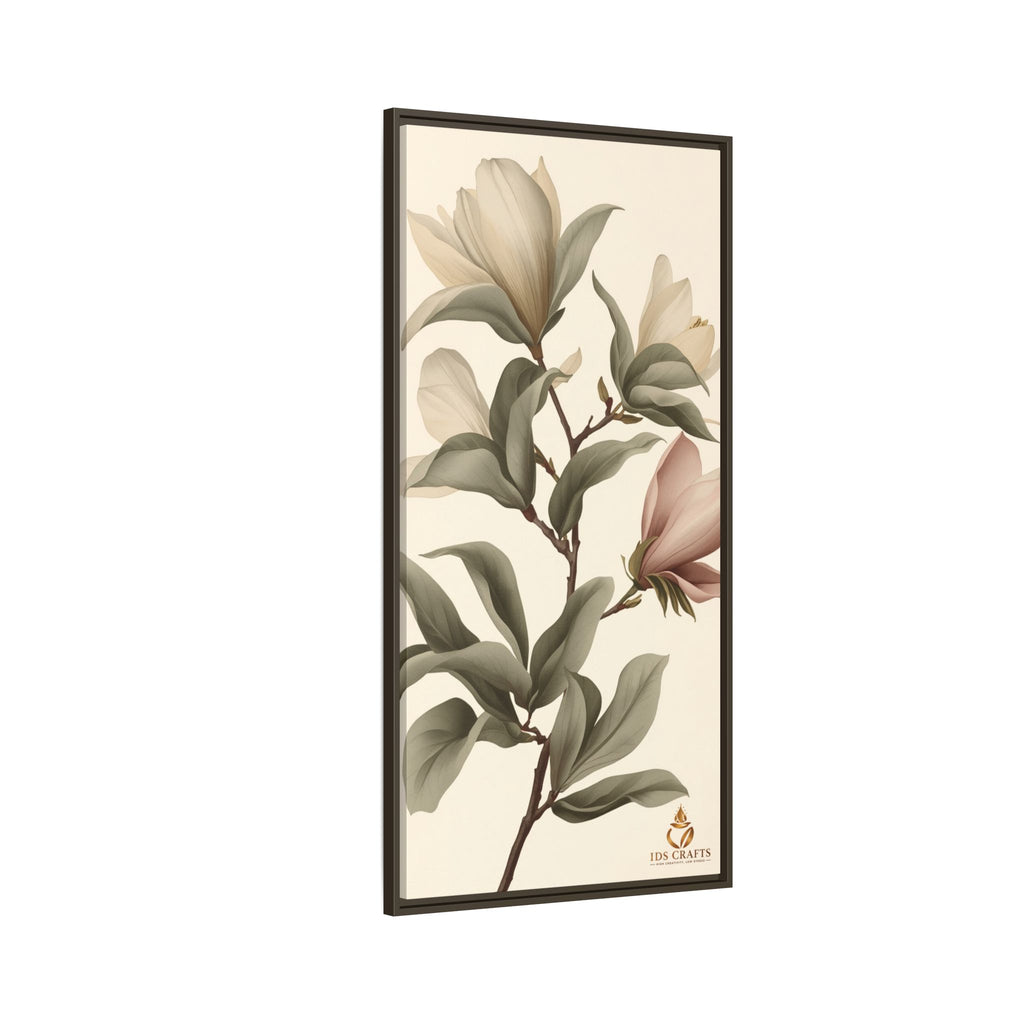 Framed Canvas Wall Art – Elegant Neutral Magnolia Botanical Print