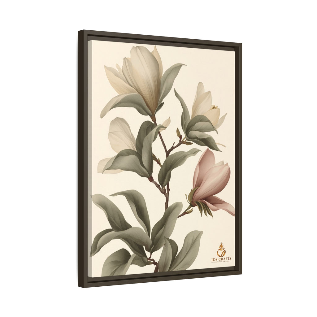 Framed Canvas Wall Art – Elegant Neutral Magnolia Botanical Print