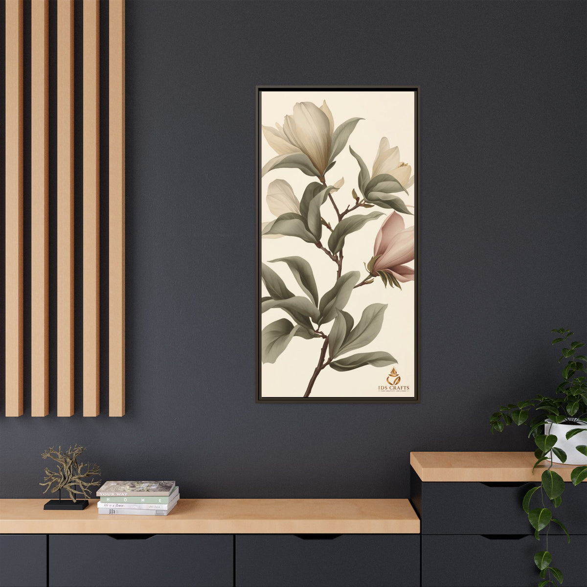 Framed Canvas Wall Art – Elegant Neutral Magnolia Botanical Print