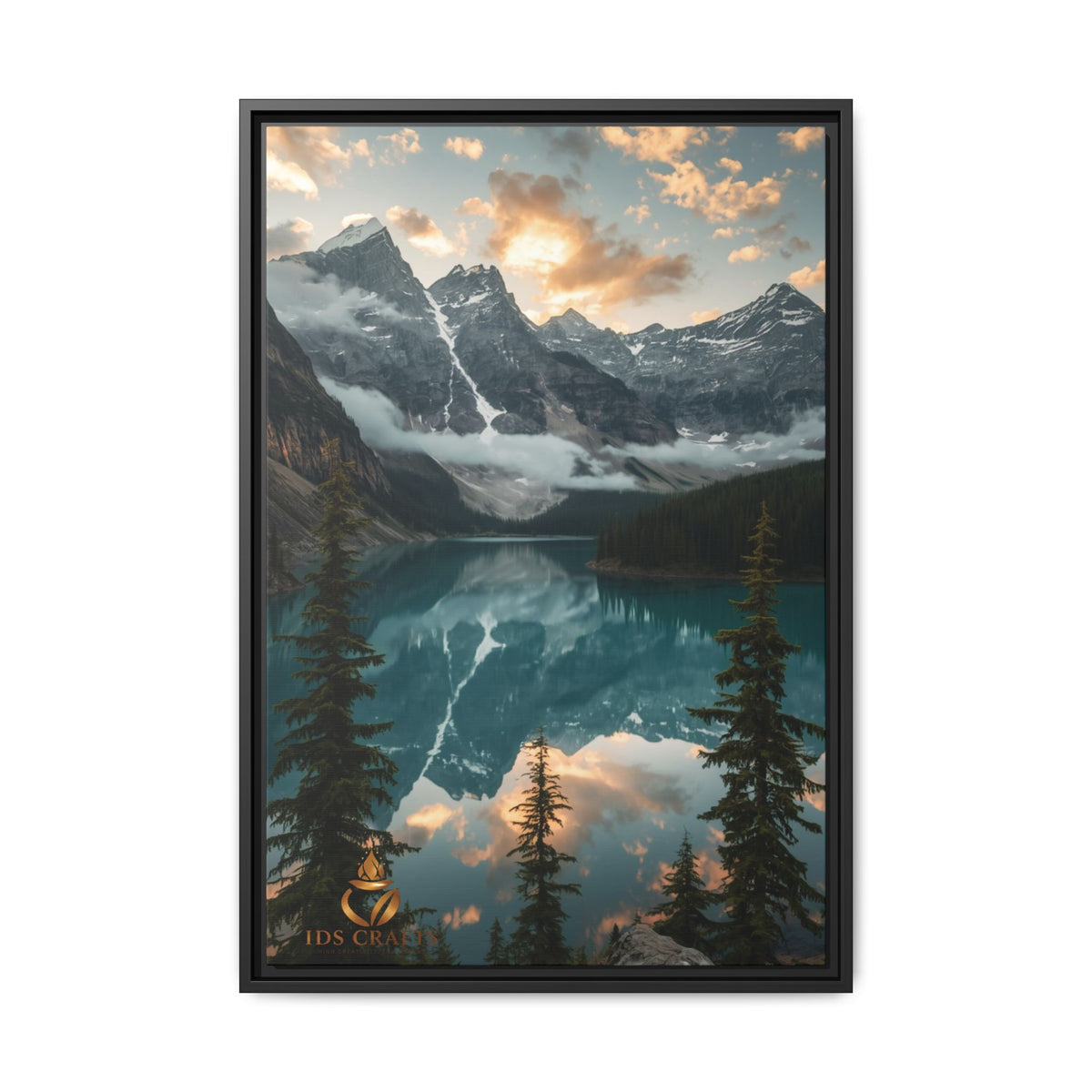 Framed Mountain Lake Landscape Canvas Wall Art
