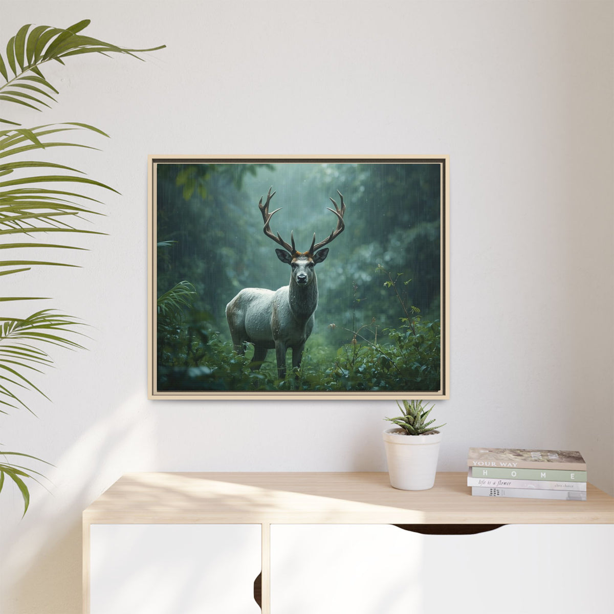 Framed Canvas Deer Forest Wildlife Wall Art