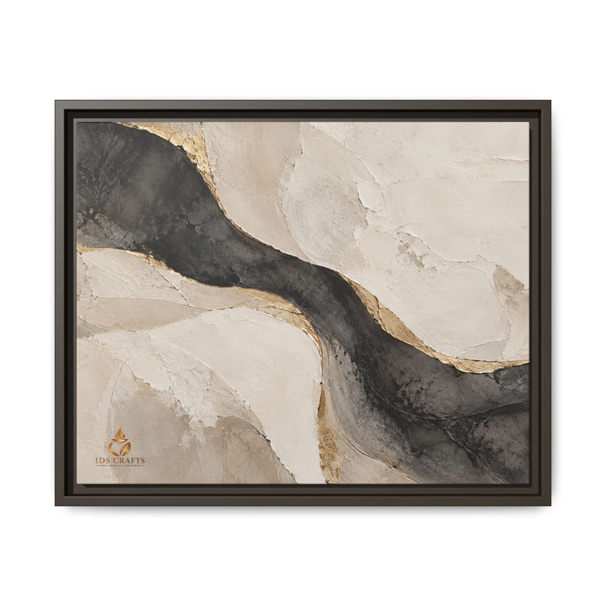 Framed Canvas Wall Art – Neutral Black, Beige & Gold Abstract