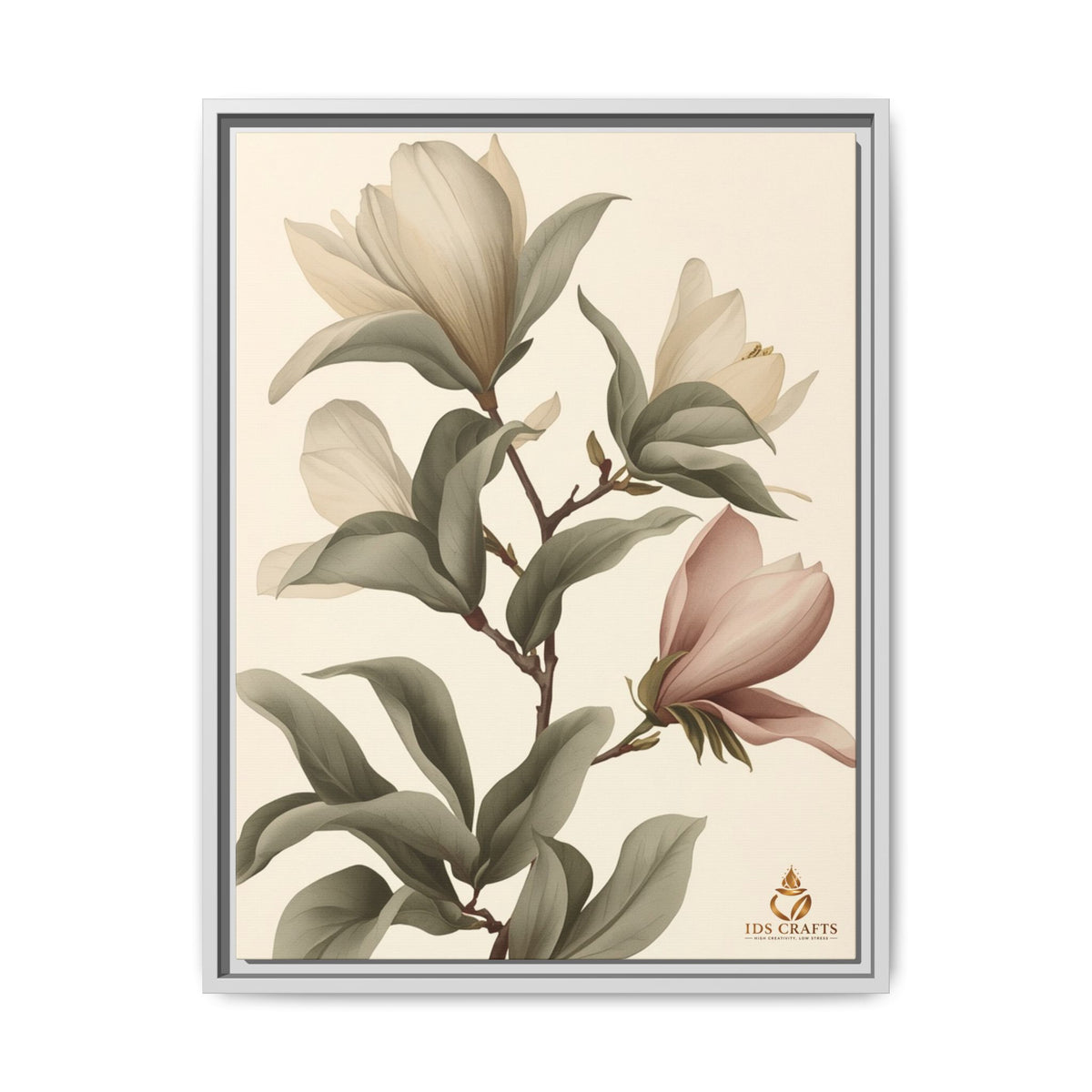 Framed Canvas Wall Art – Elegant Neutral Magnolia Botanical Print