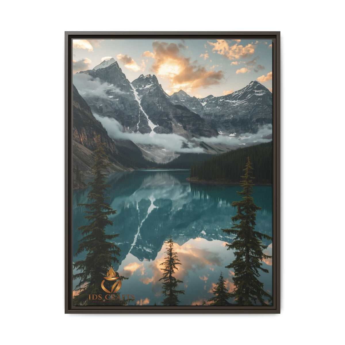 Framed Mountain Lake Landscape Canvas Wall Art